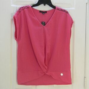 Adrienne Vittadini Hot Pink Top Crochet Shoulders Cap Sleeve Sz Small NWT